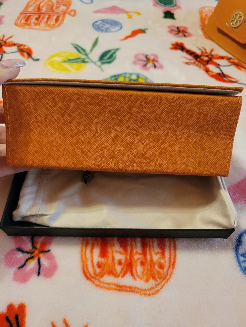 Tory Burch Orange Glasses Case with Gold Logo, No Glasses